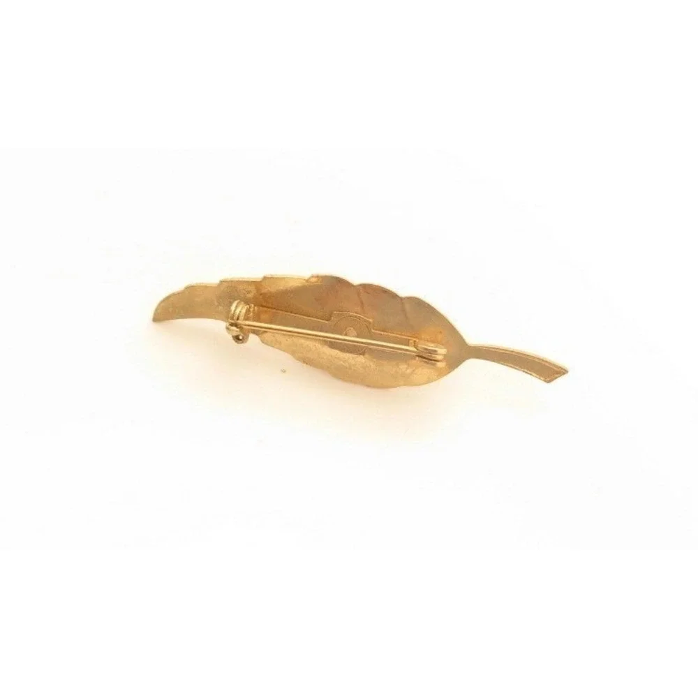 Vintage Gold Faux Pearl Leaf Pin Brooch‎